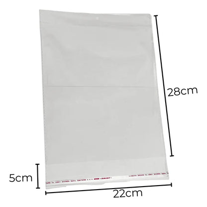 100 Unidades Bolsa Celofán 22x32cm Con Adhesivo Y Orificio Transparente 22x32cm