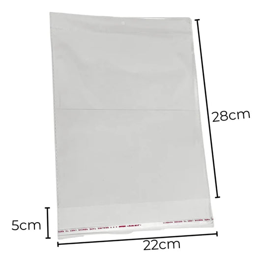 100 Unidades Bolsa Celofán 22x32cm Con Adhesivo Y Orificio Transparente 22x32cm