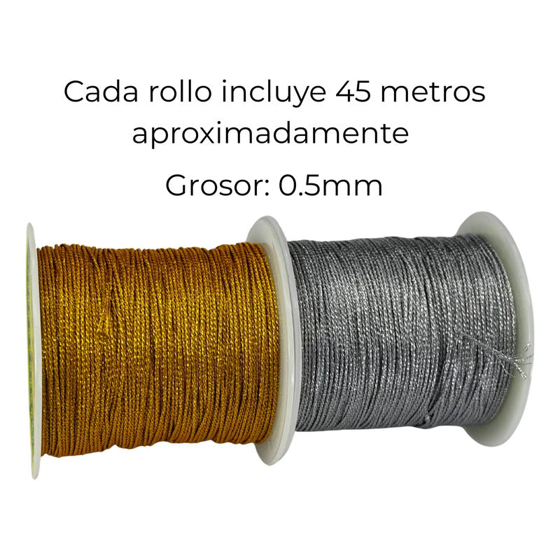 2 Pcs Hilo Chino 0.5mm 90 Metros Duo Dorado Plateado