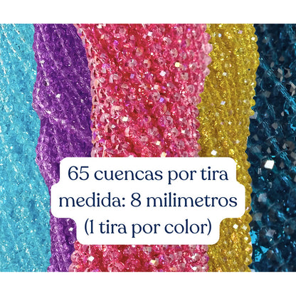 5 Tiras Cristal Checo Facetado 8mm Abalorio Bisutería 325pcs