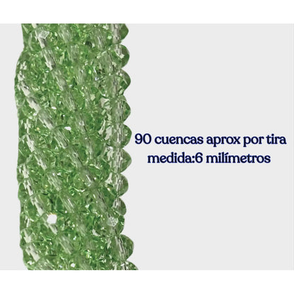 5 Tiras Cristal Checo Facetado 6mm Abalorio Bisutería 450pcs Verde Pálido Transparente