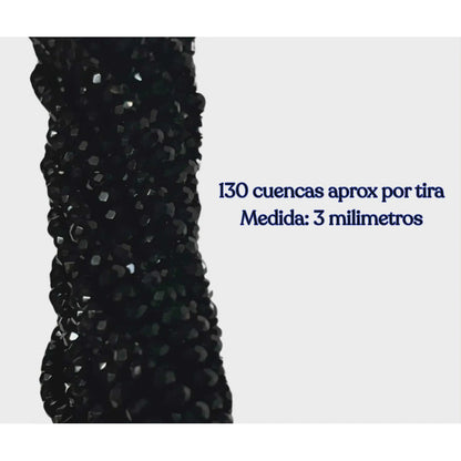 5 Tiras Cristal Checo Facetado 3mm Abalorio Bisutería 650pcs Negro