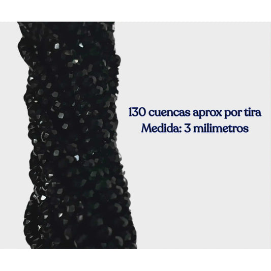5 Tiras Cristal Checo Facetado 3mm Abalorio Bisutería 650pcs Negro