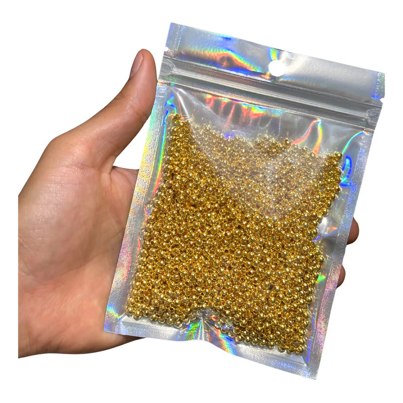 1,800 Pcs Abalorio Metálico Bola Con Orificio Manualidades Dorado 4 Mm