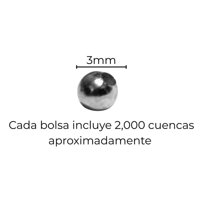 1,800 Pcs Abalorio Metálico Bola Con Orificio Manualidades Plateado 3 Mm