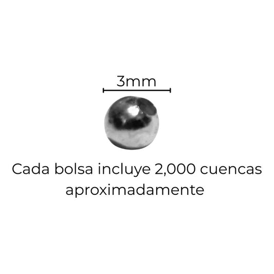 1,800 Pcs Abalorio Metálico Bola Con Orificio Manualidades Plateado 3 Mm