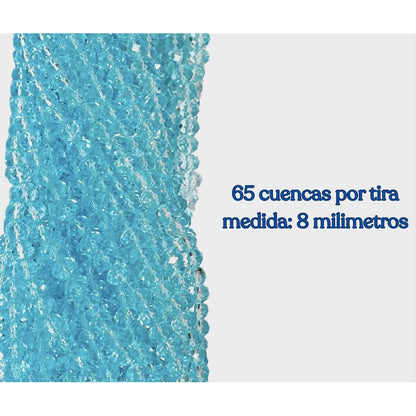 5 Tiras Cristal Checo Facetado 8mm Abalorio Bisutería 325pcs Azul Claro Transparente