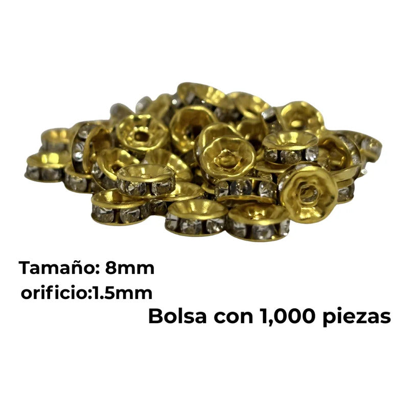 1000 Piezas Abalorio Rondel Separador Incrustación Bisutería Dorado 8 Mm