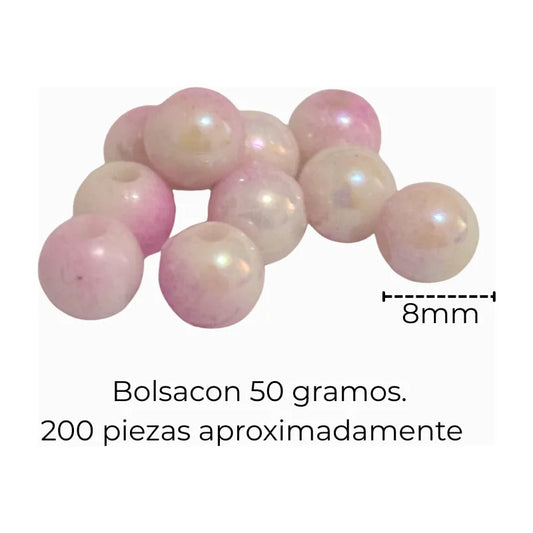 50 Gramos Abalorio Cuencas Separador Bisutería Figuras Bola 8mm Rosa Matizado