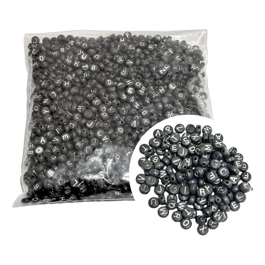2,000 Pzs Luneta Abecedario Letra Acrílica Pulsera Bisutería Abecedario Negro/plata