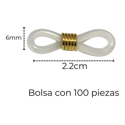100 Pzas  Goma Liga Extremo Gafas Trabilla Correa Cadena Blanco