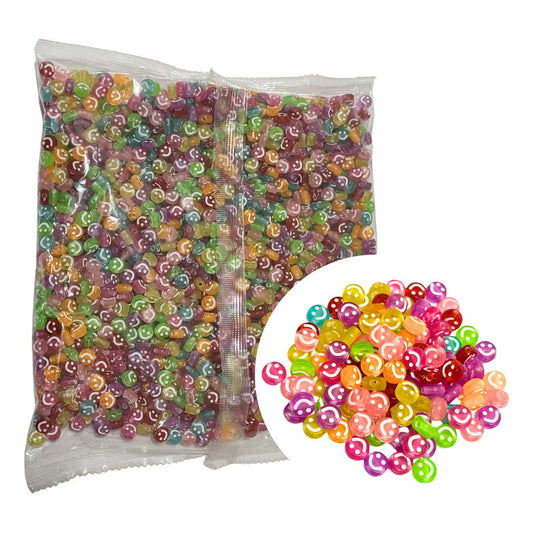 2,000 Pzs Luneta Abecedario Letra Acrílica Pulsera Bisutería Happy Face Transparente Colores