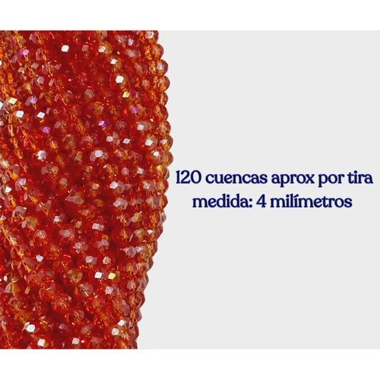 5 Tiras Cristal Checo Facetado 4mm Abalorio Bisutería 600pcs Naranja Transparente