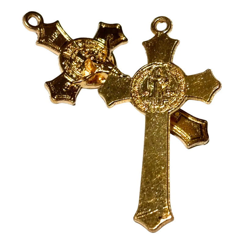 Abalorio 50 Grms Crucifijo Metálico Doble Cara Bisutería Dorado