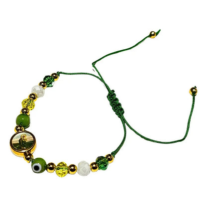 Pulsera San Judas Tadeo Tejida Ajustable Ojo Turco Recuerdo Verde