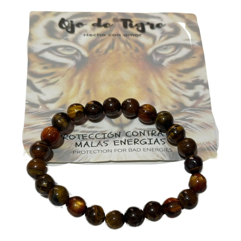 Pulsera Ojo De Tigre Tallado 8mm Protección Malas Energias Ojo De Tigre