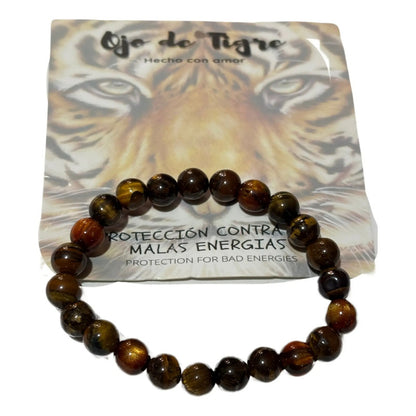 Pulsera Ojo De Tigre Tallado 8mm Protección Malas Energias Ojo De Tigre