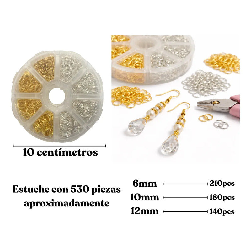 Set De Argollas Metálicas Cuentas Bisutería Abalorio 530 Pcs