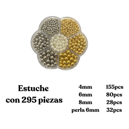 Kit Cuentas Bola Lisa Acrílica Para Bisutería Con Estuche 295 Piezas