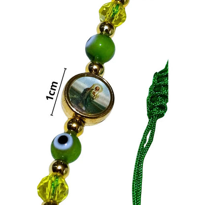 Pulsera San Judas Tadeo Tejida Ajustable Ojo Turco Recuerdo Verde