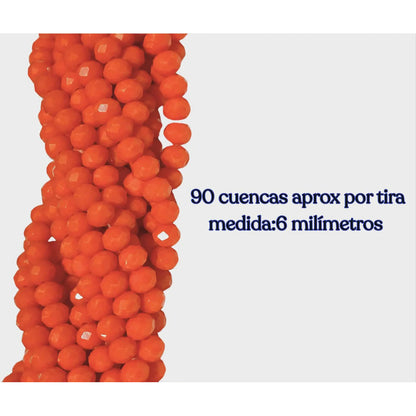 5 Tiras Cristal Checo Facetado 6mm Abalorio Bisutería 450pcs Naranja