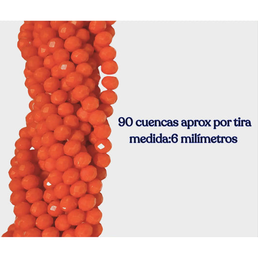 5 Tiras Cristal Checo Facetado 6mm Abalorio Bisutería 450pcs Naranja