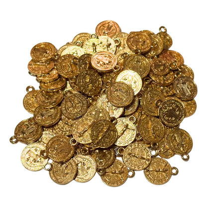 60 Piezas Abalorio Medalla Metálica Chica San Benito Dorado