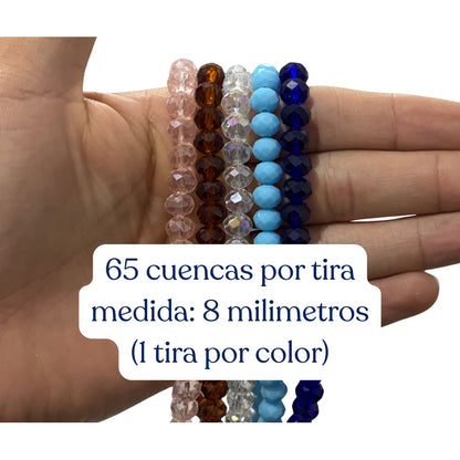 5 Tiras Cristal Checo Facetado 8mm Abalorio Bisutería 325pcs