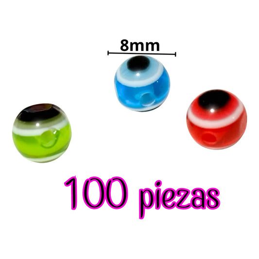 Ojo Turco 8mm Acrílico En Bola Colores (100 Piezas) Pulseras Multicolor