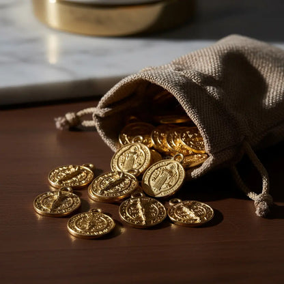 60 Piezas Abalorio Medalla Metálica Chica San Benito Dorado