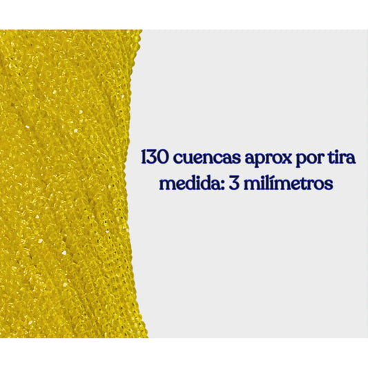 5 Tiras Cristal Checo Facetado 3mm Abalorio Bisutería 650pcs Amarillo Transparente