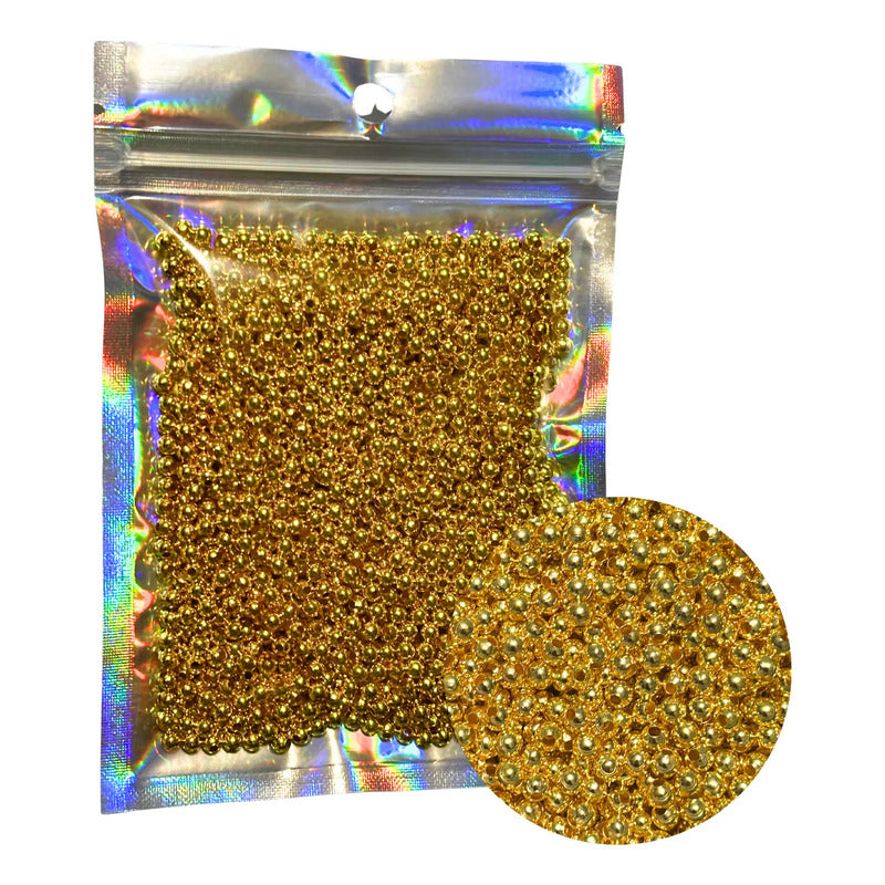 1,800 Pcs Abalorio Metálico Bola Con Orificio Manualidades Dorado 4 Mm